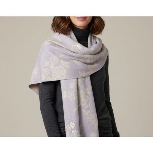 V. FRAAS Accessories - V Fraas 100% Cashmere Scarf Purple Cream Floral Fringe Made in Germany